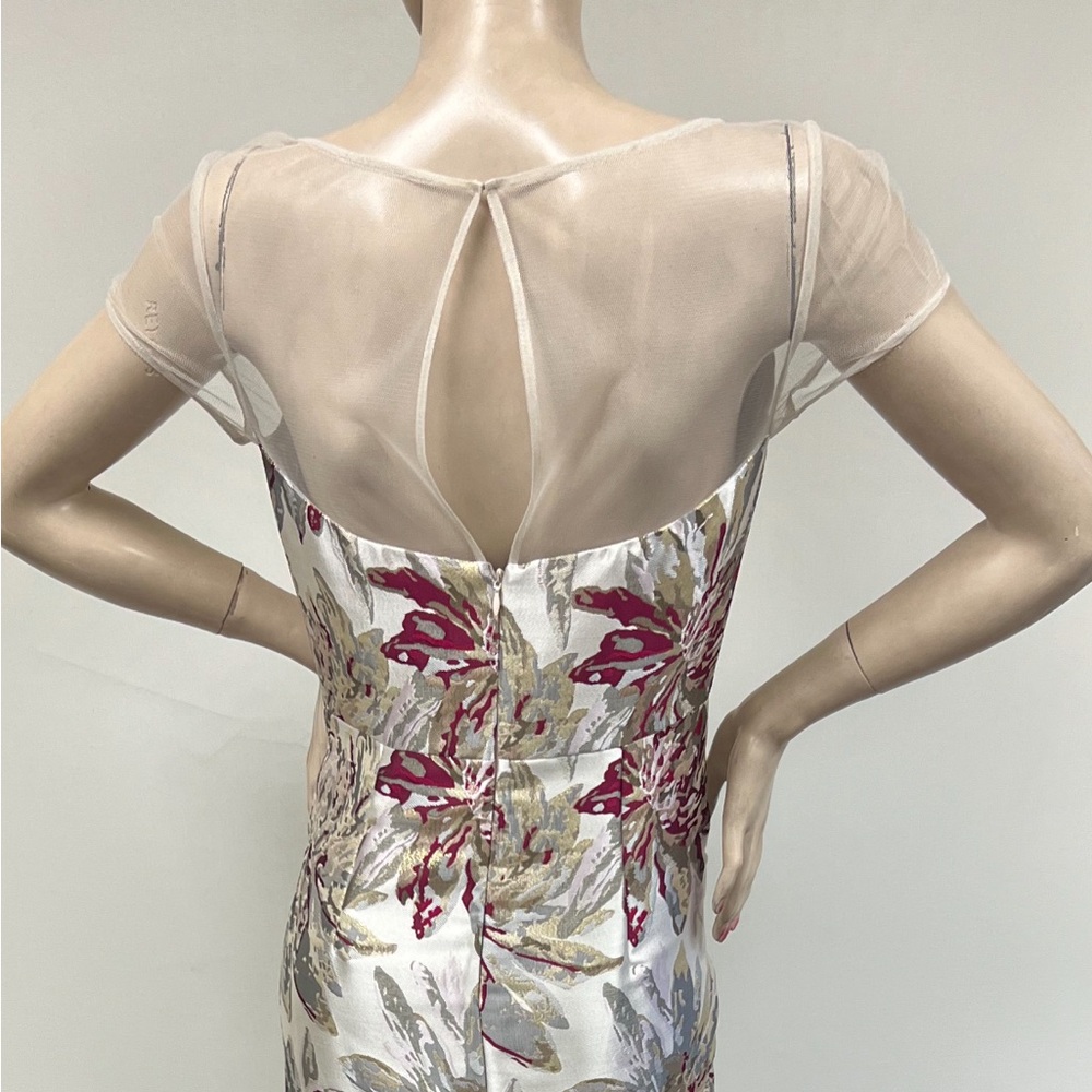 Aidan Mattox jacquard short sleeve mesh top long gown - Picture 12 of 17